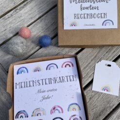 Geschenkset < Regenbogen > bestehend aus Meilensteinkarten und Kuscheltuch