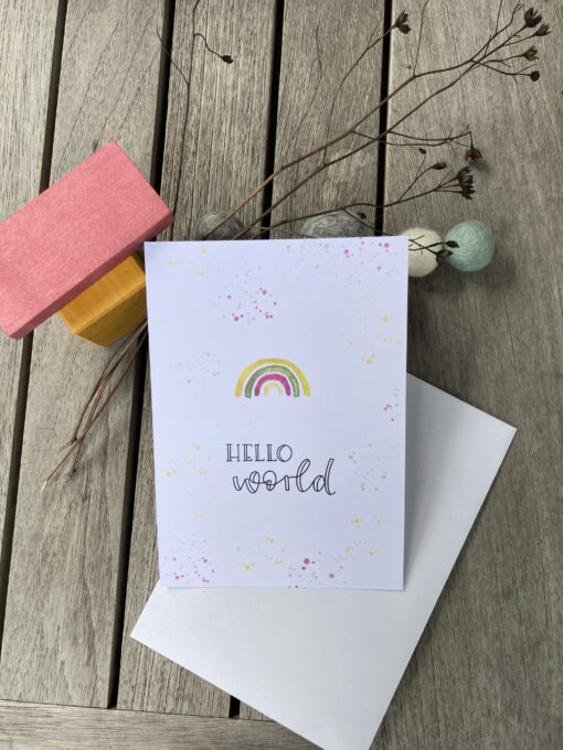 Karte zur Geburt  < Hello world Regenbogen > – Bild 3