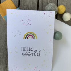 Karte zur Geburt  < Hello world Regenbogen >
