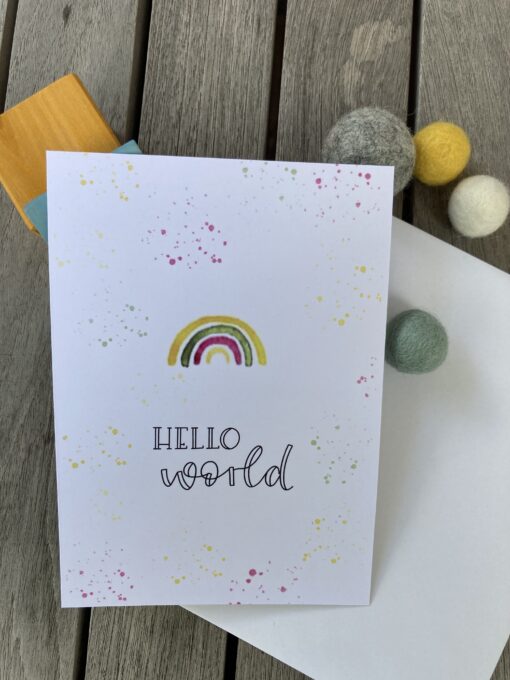 Karte zur Geburt  < Hello world Regenbogen >