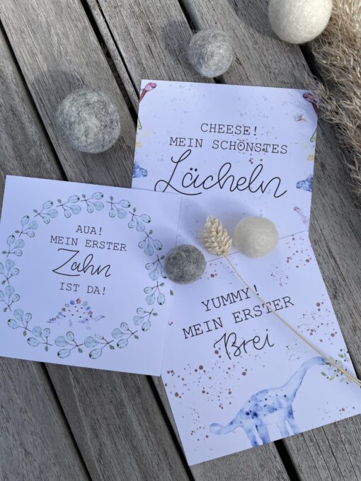 Geschenkset < Dino > bestehend aus Meilensteinkarten und Kuscheltuch – Bild 4